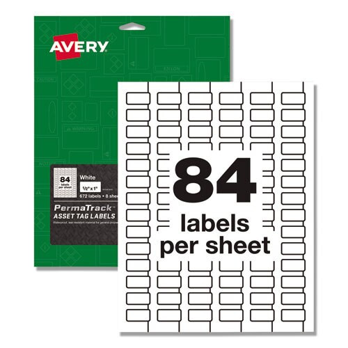 Permatrack Durable White Asset Tag Labels, Laser Printers, 0.5 X 1, White, 84/sheet, 8 Sheets/pack Permatrack Durable White Asset Tag Labels, Laser Printers, 0.5 X 1, White, 84/sheet, 8 Sheets/pack