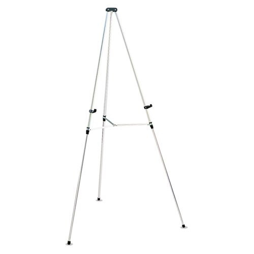 Lightweight Telescoping Tripod Easel, 38" To 66" High, Aluminum, Silver Lightweight Telescoping Tripod Easel, 38" To 66" High, Aluminum, Silver