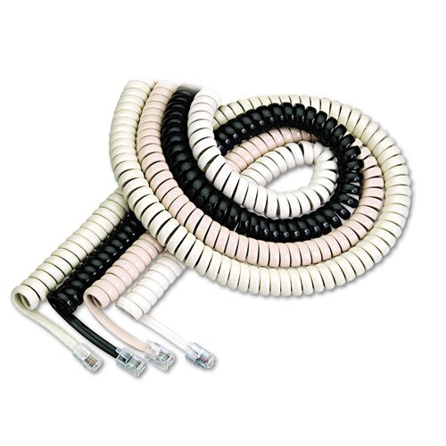 Coiled Phone Cord, Plug/plug, 12 Ft., Black