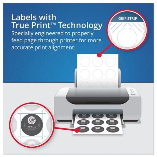 Round Print-to-the Edge Labels With Sure Feed And Easy Peel, 2" Dia, Glossy White, 120/pk Round Print-to-the Edge Labels With Sure Feed And Easy Peel, 2" Dia, Glossy White, 120/pk
