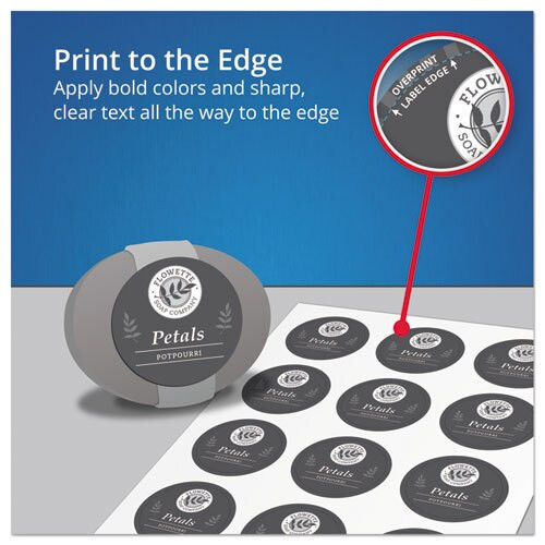 Round Print-to-the Edge Labels With Sure Feed And Easy Peel, 2" Dia, Glossy White, 120/pk Round Print-to-the Edge Labels With Sure Feed And Easy Peel, 2" Dia, Glossy White, 120/pk