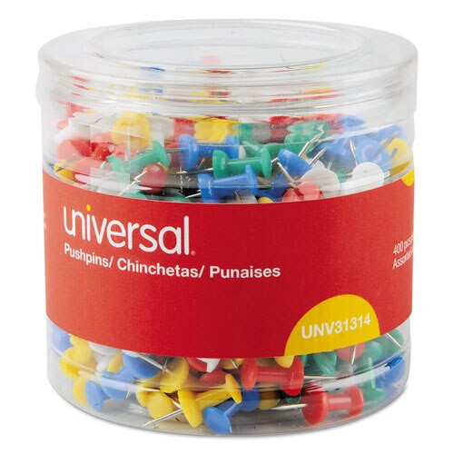 Colored Push Pins, Plastic, Assorted, 3/8", 400/pack Colored Push Pins, Plastic, Assorted, 3/8", 400/pack