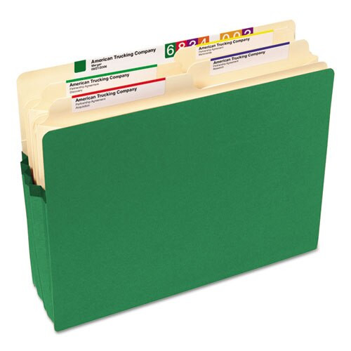 Colored File Pockets, 3.5" Expansion, Letter Size, Green Colored File Pockets, 3.5" Expansion, Letter Size, Green