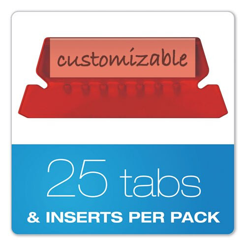 Transparent Colored Tabs For Hanging File Folders, 1/5-cut Tabs, Red, 2" Wide, 25/pack Transparent Colored Tabs For Hanging File Folders, 1/5-cut Tabs, Red, 2" Wide, 25/pack
