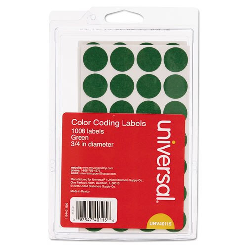 Self-adhesive Removable Color-coding Labels, 0.75" Dia., Green, 28/sheet, 36 Sheets/pack Self-adhesive Removable Color-coding Labels, 0.75" Dia., Green, 28/sheet, 36 Sheets/pack