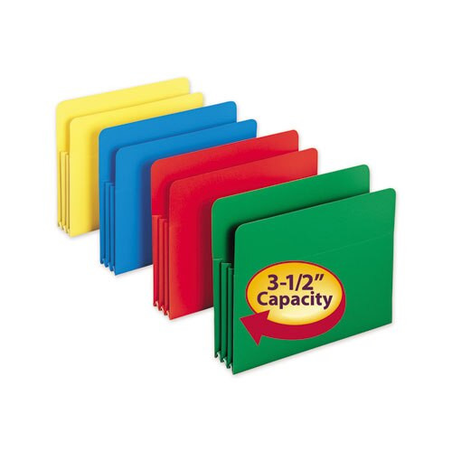 Poly Drop Front File Pockets, 3.5" Expansion, 4 Sections, Letter Size, Assorted, 4/box Poly Drop Front File Pockets, 3.5" Expansion, 4 Sections, Letter Size, Assorted, 4/box
