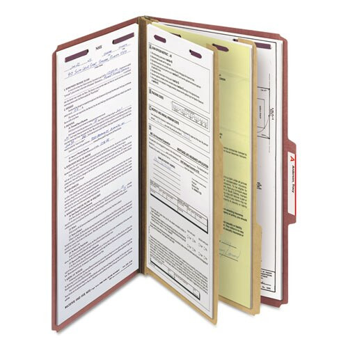 Pressboard Classification Folders With Safeshield Coated Fasteners, 2/5 Cut, 2 Dividers, Legal Size, Red, 10/box Pressboard Classification Folders With Safeshield Coated Fasteners, 2/5 Cut, 2 Dividers, Legal Size, Red, 10/box