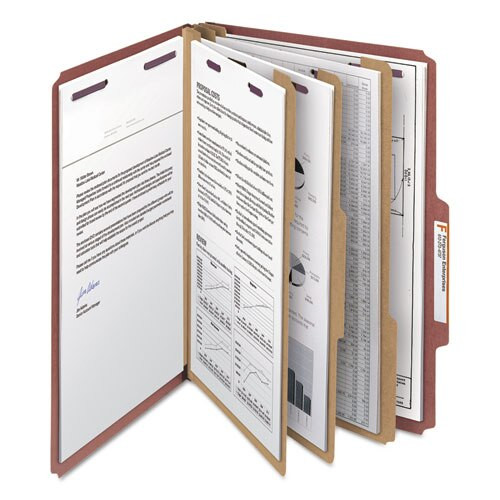 Pressboard Classification Folders With Safeshield Coated Fasteners, 2/5 Cut, 3 Dividers, Legal Size, Red, 10/box Pressboard Classification Folders With Safeshield Coated Fasteners, 2/5 Cut, 3 Dividers, Legal Size, Red, 10/box