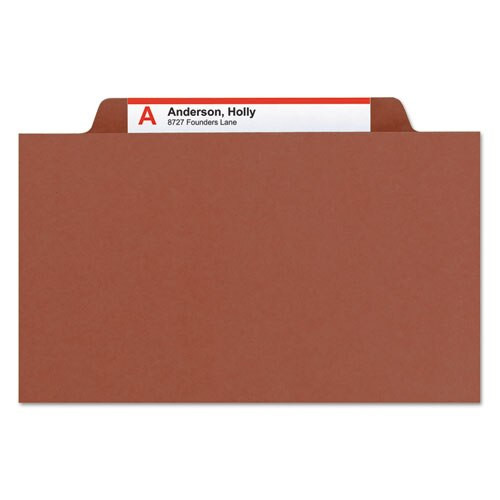 Pressboard Classification Folders With Safeshield Coated Fasteners, 2/5 Cut, 3 Dividers, Legal Size, Red, 10/box