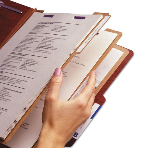 Pressboard Classification Folders With Safeshield Coated Fasteners, 2/5 Cut, 3 Dividers, Legal Size, Red, 10/box