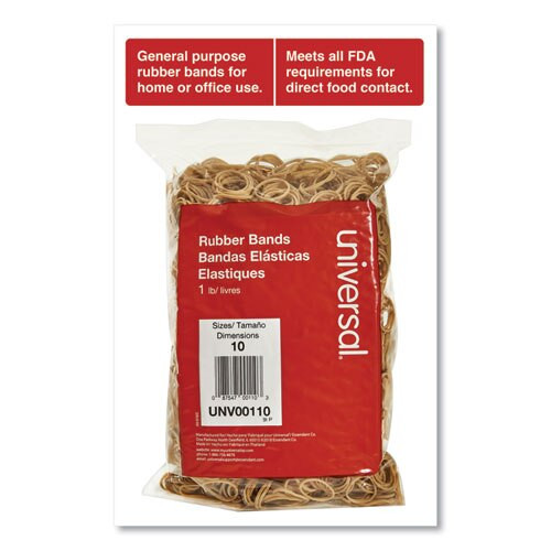 Rubber Bands, Size 10, 0.04" Gauge, Beige, 1 Lb Box, 3,400/pack Rubber Bands, Size 10, 0.04" Gauge, Beige, 1 Lb Box, 3,400/pack