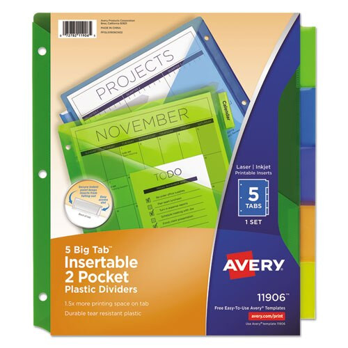Insertable Big Tab Plastic 2-pocket Dividers, 5-tab, 11.13 X 9.25, Assorted, 1 Set Insertable Big Tab Plastic 2-pocket Dividers, 5-tab, 11.13 X 9.25, Assorted, 1 Set