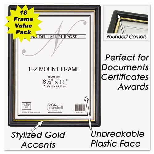 Ez Mount Document Frame W/trim Accent, Plastic Face, 8.5 X 11, Black/gold, 18/ct Ez Mount Document Frame W/trim Accent, Plastic Face, 8.5 X 11, Black/gold, 18/ct