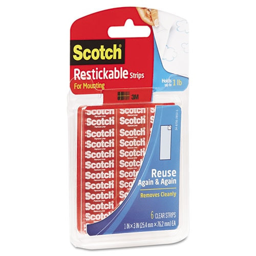 Restickable Mounting Tabs, 1" X 3", Clear, 6/pack