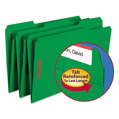 Top Tab Colored 2-fastener Folders, 1/3-cut Tabs, Legal Size, Green, 50/box