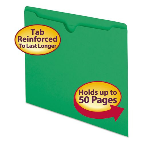 Colored File Jackets With Reinforced Double-ply Tab, Straight Tab, Letter Size, Green, 100/box Colored File Jackets With Reinforced Double-ply Tab, Straight Tab, Letter Size, Green, 100/box
