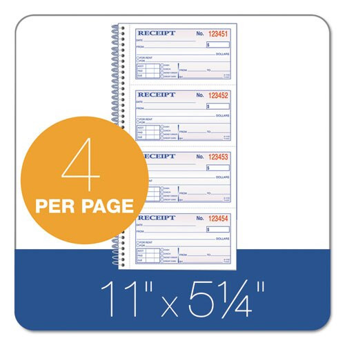 Money/rent Receipt Spiral Book, 2-3/4 X 4 3/4, 2-part Carbonless, 200 Sets/book Money/rent Receipt Spiral Book, 2-3/4 X 4 3/4, 2-part Carbonless, 200 Sets/book