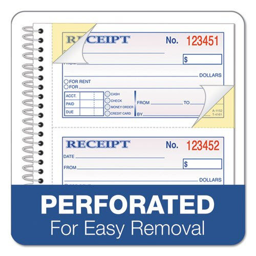 Money/rent Receipt Spiral Book, 2-3/4 X 4 3/4, 2-part Carbonless, 200 Sets/book Money/rent Receipt Spiral Book, 2-3/4 X 4 3/4, 2-part Carbonless, 200 Sets/book