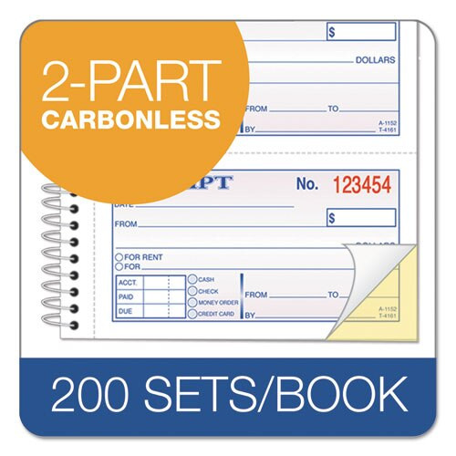 Money/rent Receipt Spiral Book, 2-3/4 X 4 3/4, 2-part Carbonless, 200 Sets/book Money/rent Receipt Spiral Book, 2-3/4 X 4 3/4, 2-part Carbonless, 200 Sets/book