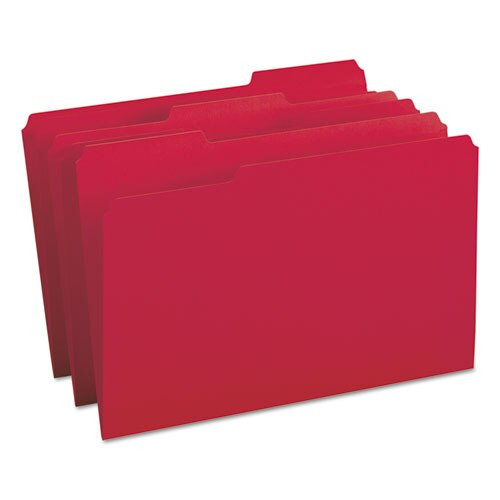 Colored File Folders, 1/3-cut Tabs, Legal Size, Red, 100/box