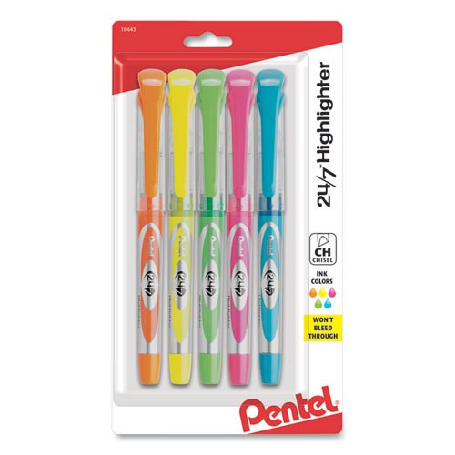 24/7 Highlighters, Chisel Tip, Assorted Colors, 5/set 24/7 Highlighters, Chisel Tip, Assorted Colors, 5/set