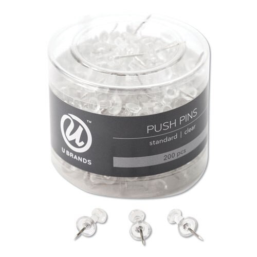 Standard Push Pins, Plastic, Clear, 7/16", 200/pack Standard Push Pins, Plastic, Clear, 7/16", 200/pack
