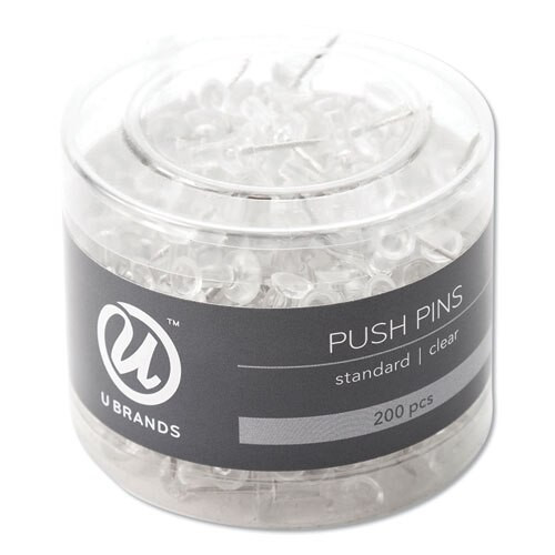 Standard Push Pins, Plastic, Clear, 7/16", 200/pack Standard Push Pins, Plastic, Clear, 7/16", 200/pack