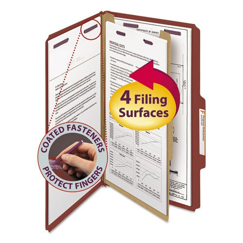 Pressboard Classification Folders With Safeshield Coated Fasteners, 2/5 Cut, 1 Divider, Legal Size, Red, 10/box Pressboard Classification Folders With Safeshield Coated Fasteners, 2/5 Cut, 1 Divider, Legal Size, Red, 10/box