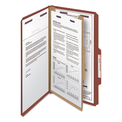 Pressboard Classification Folders With Safeshield Coated Fasteners, 2/5 Cut, 1 Divider, Legal Size, Red, 10/box Pressboard Classification Folders With Safeshield Coated Fasteners, 2/5 Cut, 1 Divider, Legal Size, Red, 10/box