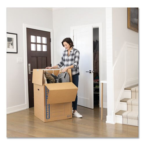 Smoothmove Wardrobe Box, Regular Slotted Container (rsc), 24" X 24" X 40", Brown Kraft/blue, 3/carton Smoothmove Wardrobe Box, Regular Slotted Container (rsc), 24" X 24" X 40", Brown Kraft/blue, 3/carton