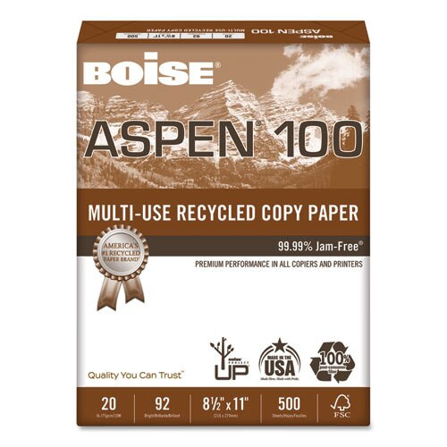 Aspen Multi-use Recycled Paper, 92 Bright, 20lb, 8.5 X 11, White, 500 Sheets/ream, 10 Reams/carton Aspen Multi-use Recycled Paper, 92 Bright, 20lb, 8.5 X 11, White, 500 Sheets/ream, 10 Reams/carton