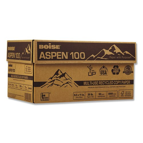 Aspen Multi-use Recycled Paper, 92 Bright, 20lb, 8.5 X 11, White, 500 Sheets/ream, 10 Reams/carton Aspen Multi-use Recycled Paper, 92 Bright, 20lb, 8.5 X 11, White, 500 Sheets/ream, 10 Reams/carton