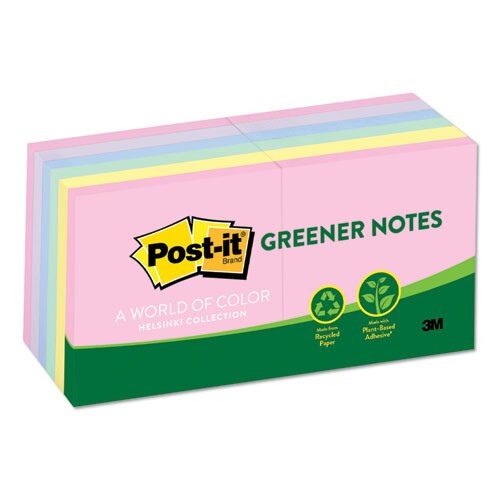 Recycled Note Pads, 3 X 3, Assorted Helsinki Colors, 100-sheet, 12/pack
