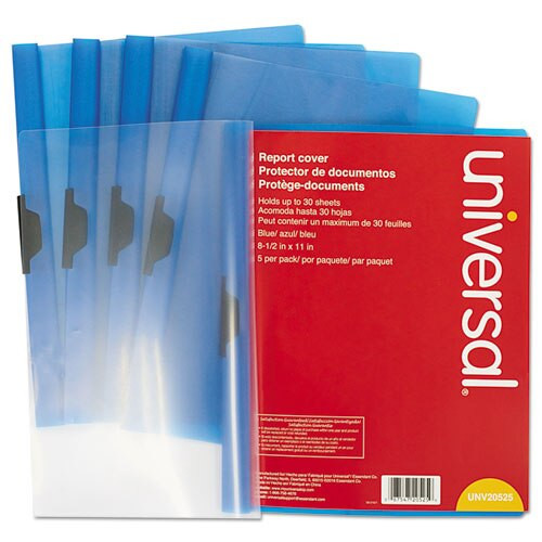 Plastic Report Cover W/clip, Letter, Holds 30 Pages, Clear/blue, 5/pk Plastic Report Cover W/clip, Letter, Holds 30 Pages, Clear/blue, 5/pk