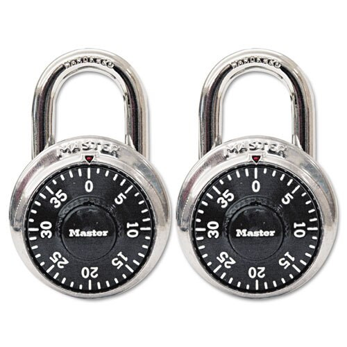 Combination Lock, Stainless Steel, 1 7/8" Wide, Black Dial, 2/pack Combination Lock, Stainless Steel, 1 7/8" Wide, Black Dial, 2/pack