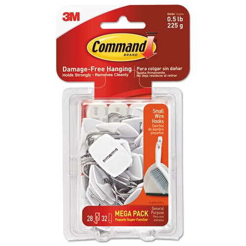 General Purpose Hooks, Small, 0.5 Lb Cap, White, 28 Hooks And 32 Strips/pack General Purpose Hooks, Small, 0.5 Lb Cap, White, 28 Hooks And 32 Strips/pack