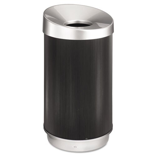 At-your-disposal Vertex Receptacle, Round, Polyethylene, 38 Gal, Black/chrome At-your-disposal Vertex Receptacle, Round, Polyethylene, 38 Gal, Black/chrome