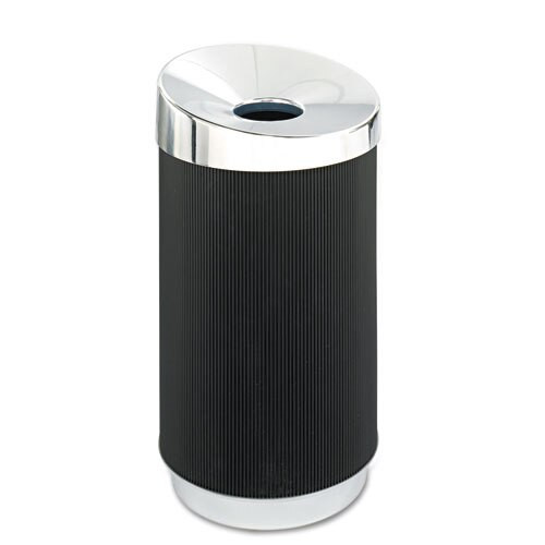 At-your-disposal Vertex Receptacle, Round, Polyethylene, 38 Gal, Black/chrome At-your-disposal Vertex Receptacle, Round, Polyethylene, 38 Gal, Black/chrome