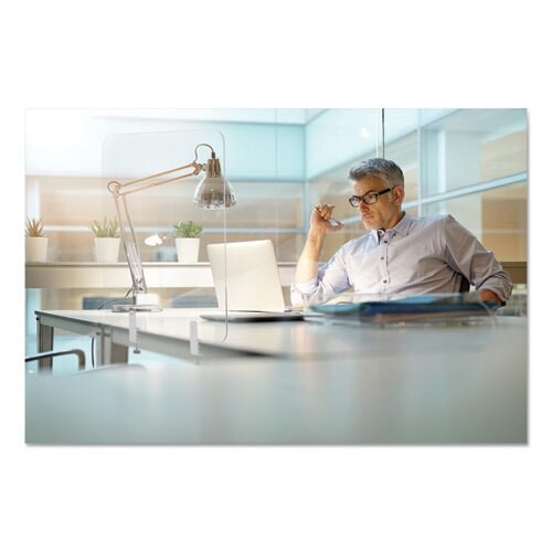 Protector Series Frameless Glass Desktop Divider, 23.6 X 0.16 X 35.4, Clear/aluminum Protector Series Frameless Glass Desktop Divider, 23.6 X 0.16 X 35.4, Clear/aluminum