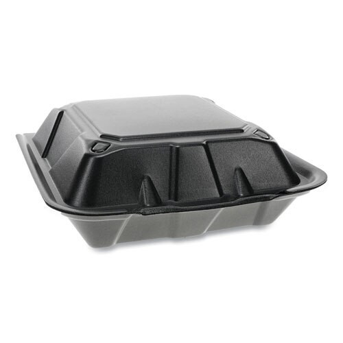 Foam Hinged Lid Containers, Dual Tab Lock, 9 X 9 X 3.25, 1-compartment, Black, 150/carton Foam Hinged Lid Containers, Dual Tab Lock, 9 X 9 X 3.25, 1-compartment, Black, 150/carton