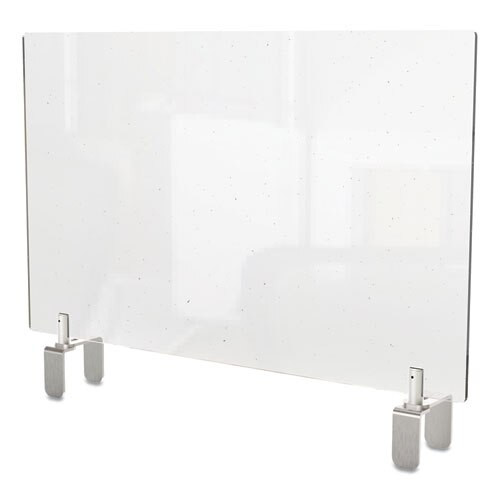 Clear Partition Extender With Attached Clamp, 48 X 3.88 X 30, Thermoplastic Sheeting Clear Partition Extender With Attached Clamp, 48 X 3.88 X 30, Thermoplastic Sheeting