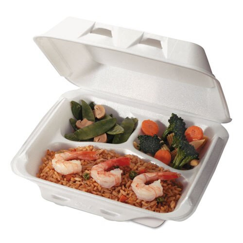 Smartlock Vented Foam Hinged Lid Containers, White, 7.5 X 8 X 2.63, 3-compartment, 150/carton Smartlock Vented Foam Hinged Lid Containers, White, 7.5 X 8 X 2.63, 3-compartment, 150/carton