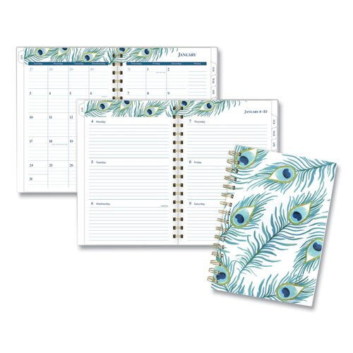 Peacock Weekly/monthly Planner, 8.5 X 5.5, White/green/blue, 2021