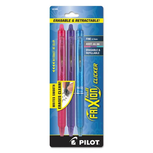 Frixion Clicker Erasable Retractable Gel Pen, 0.7 Mm, Assorted Ink/barrel, 3/pack Frixion Clicker Erasable Retractable Gel Pen, 0.7 Mm, Assorted Ink/barrel, 3/pack