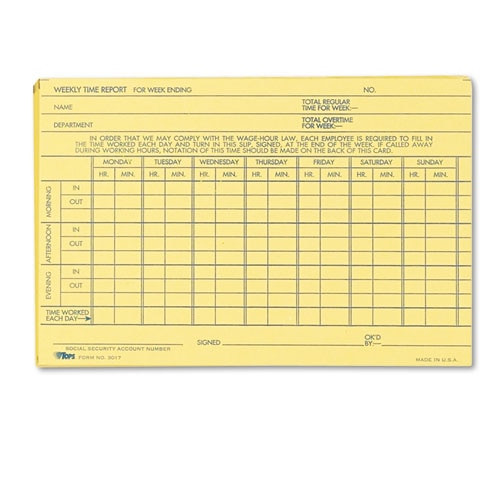 Employee Time Report Card, Weekly, 6 X 4, 100/pack Employee Time Report Card, Weekly, 6 X 4, 100/pack