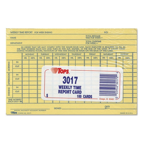 Employee Time Report Card, Weekly, 6 X 4, 100/pack Employee Time Report Card, Weekly, 6 X 4, 100/pack