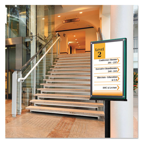 Double-sided Magnetic Sign Display, 8 1/2 X 11 Insert, 56" Tall, Clear/black Double-sided Magnetic Sign Display, 8 1/2 X 11 Insert, 56" Tall, Clear/black