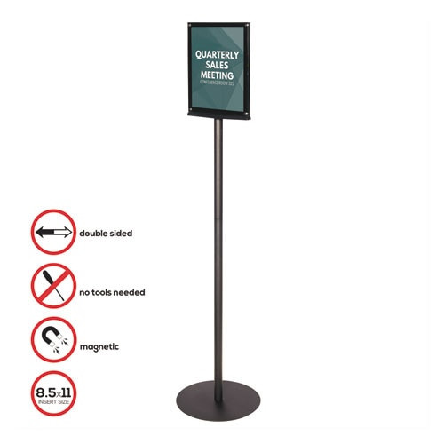 Double-sided Magnetic Sign Display, 8 1/2 X 11 Insert, 56" Tall, Clear/black Double-sided Magnetic Sign Display, 8 1/2 X 11 Insert, 56" Tall, Clear/black