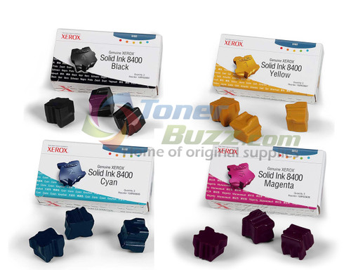 Original Xerox Phaser 8400 ColorStix Black Cyan Magenta Yellow Solid Ink Cartridge 4-Pack 108R00604 108R00605 108R00606 108R00607