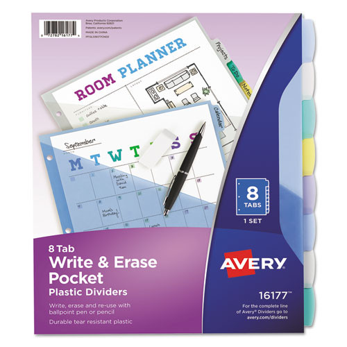 Write And Erase Durable Plastic Dividers With Pocket, 3-hold Punched, 8-tab, 11.13 X 9.25, Assorted, 1 Set Write And Erase Durable Plastic Dividers With Pocket, 3-hold Punched, 8-tab, 11.13 X 9.25, Assorted, 1 Set